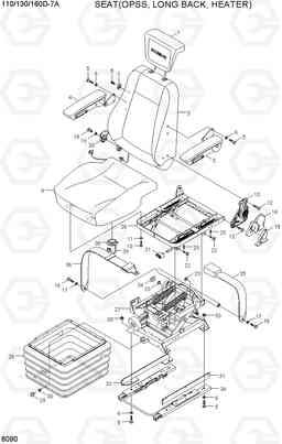 6090 SEAT(OPSS, LONG BACK, HEATER) 110/130/160D-7A, Hyundai