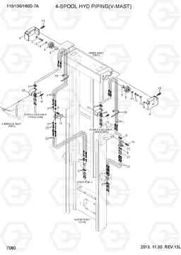 7080 4-SPOOL HYD PIPING (V-MAST, 110/130D-7A) 110/130/160D-7A, Hyundai