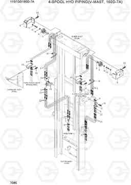 7085 4-SPOOL HYD PIPING (V-MAST, 160D-7A) 110/130/160D-7A, Hyundai