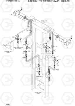 7085 4-SPOOL HYD PIPING (V-MAST, 160D-7A) 110/130/160D-7A, Hyundai