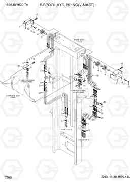 7090 5-SPOOL HYD PIPING (V-MAST, 110/130D-7A) 110/130/160D-7A, Hyundai