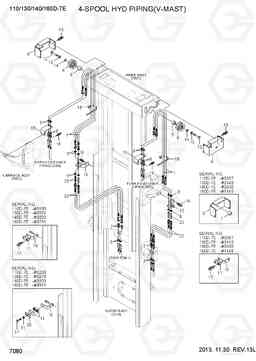 7080 4-SPOOL HYDRAULIC PIPING(V-MAST) 110/130/140/160D-7E, Hyundai