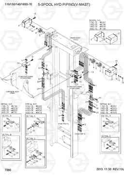 7090 5-SPOOL HYDRAULIC PIPING(V-MAST) 110/130/140/160D-7E, Hyundai