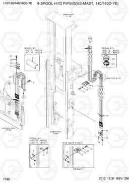 7180 4-SPOOL HYD PIPING(VS-MAST, 140/160D-7E) 110/130/140/160D-7E, Hyundai