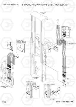 7190 5-SPOOL HYD PIPING(VS-MAST, 140/160D-7E) 110/130/140/160D-7E, Hyundai