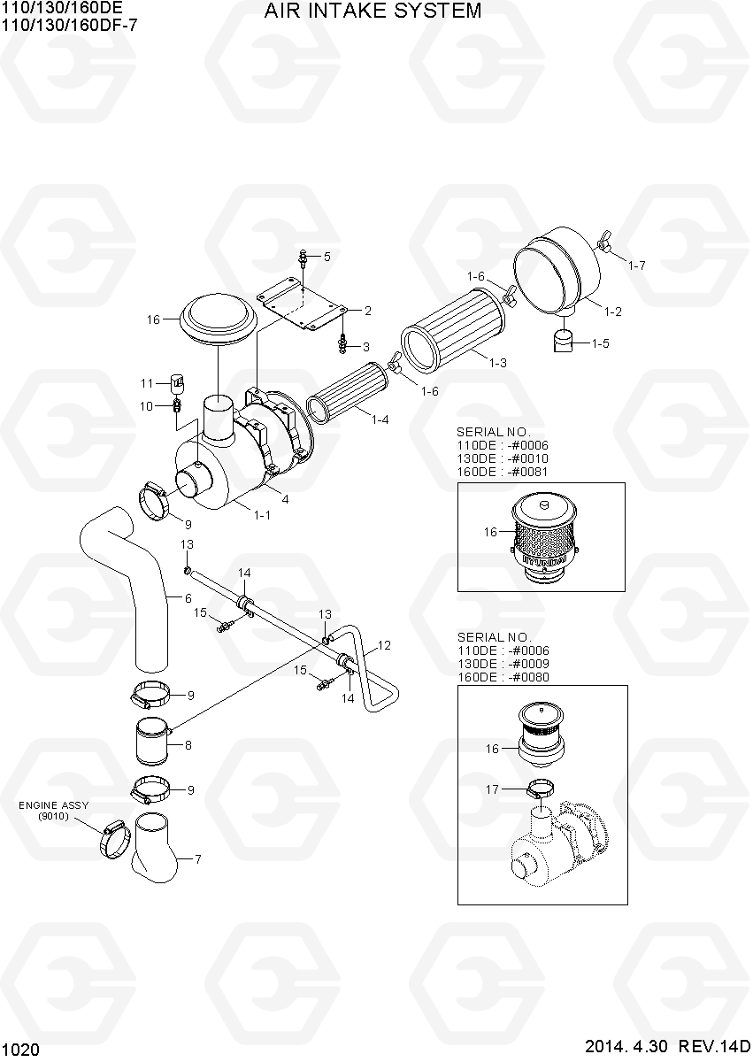 1020 AIR INTAKE SYSTEM 110/130/160DF-7, Hyundai