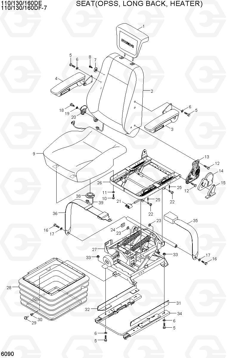 6090 SEAT(OPSS, LONG BACK, HEATER) 110/130/160DF-7, Hyundai