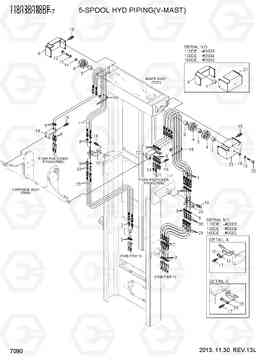 7090 5-SPOOL HYDRAULIC PIPING(V-MAST) 110/130/160DF-7, Hyundai