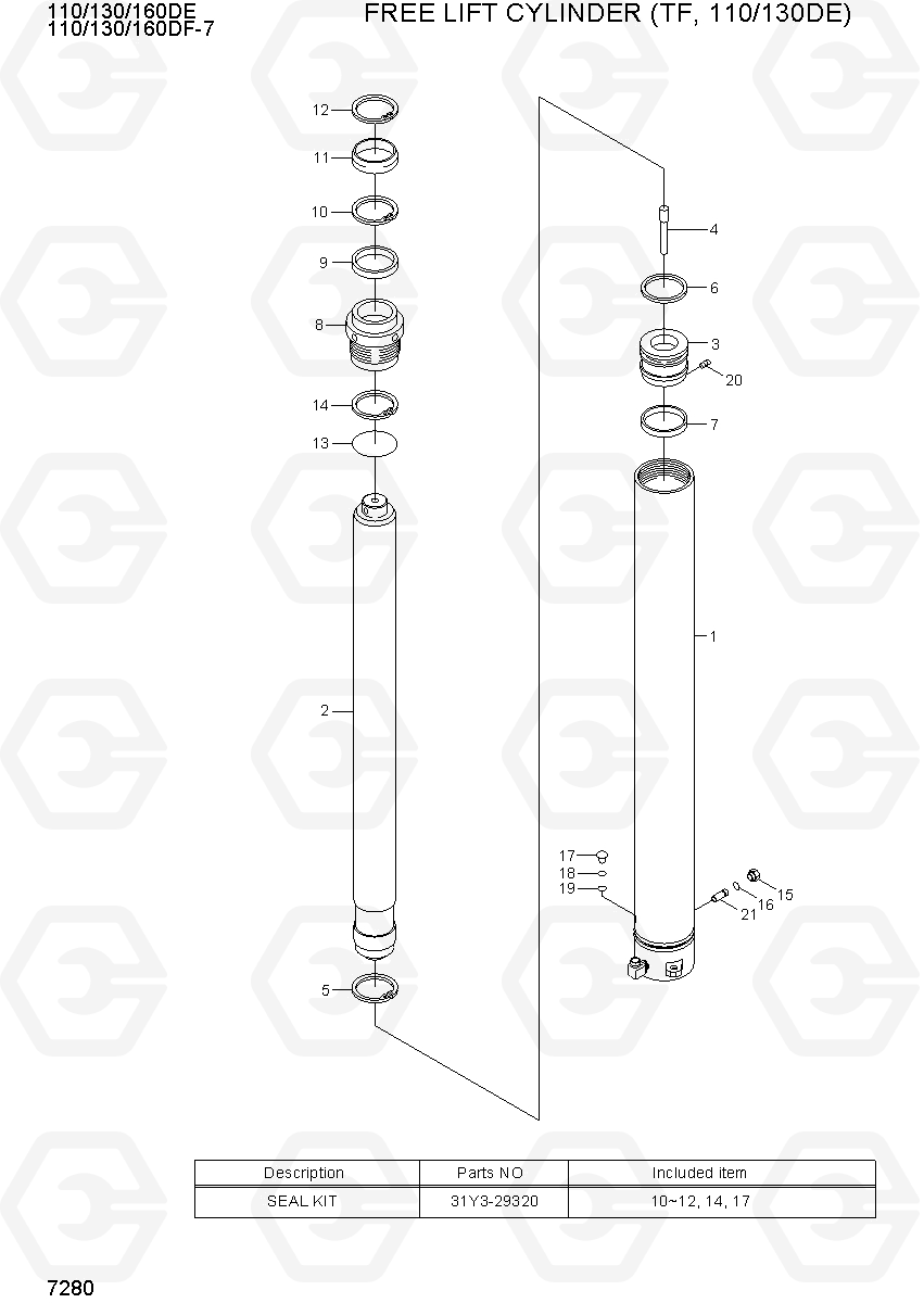 7280 FREE LIFT CYLINDER (TF, 110/130DE) 110/130/160DF-7, Hyundai