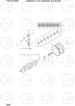 9090 C/SHAFT & FLYWHEEL & PISTON 110/130/160DF-7, Hyundai