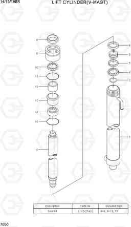 7050 LIFT CYLINDER(V-MAST) 14/15/18BR-7, Hyundai