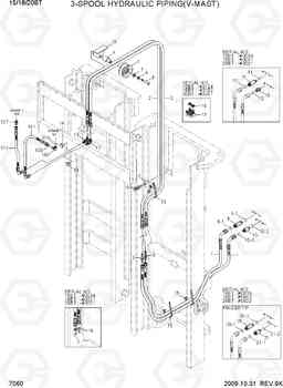 7060 3-SPOOL HYDRAULIC PIPING (V-MAST) 15/18/20BT-7, Hyundai