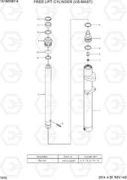 7370 FREE LIFT CYLINDER (VS-MAST) 15/18/20BT-9, Hyundai