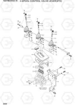 3020 3-SPOOL CONTROL VALVE LEVER(STD) 15D/18D/20DA-7E, Hyundai
