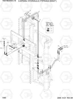 7060 3-SPOOL HYDRAULIC PIPING(V-MAST) 15D/18D/20DA-7E, Hyundai