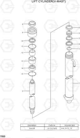 7050 LIFT CYLINDER (V-MAST) 15G/18G/20GA-7, Hyundai