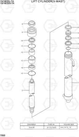 7050 LIFT CYLINDER (V-MAST) 15/18/20G-7A, Hyundai