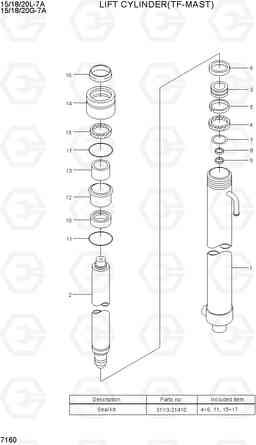 7160 LIFT CYLINDER (TF-MAST) 15/18/20G-7A, Hyundai