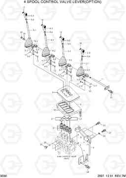 3030 4-SPOOL CONTROL VALVE LEVER(OPTION) 15L/18L/20LA-7, Hyundai