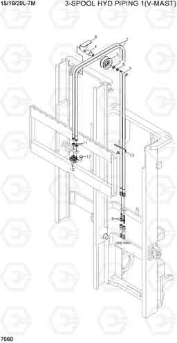 7060 3-SPOOL HYD PIPING 1 (V-MAST) 15/18/20L-7M, Hyundai