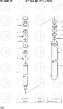 7050 LIFT CYLINDER(V-MAST) 15/18/20LC-7M, Hyundai