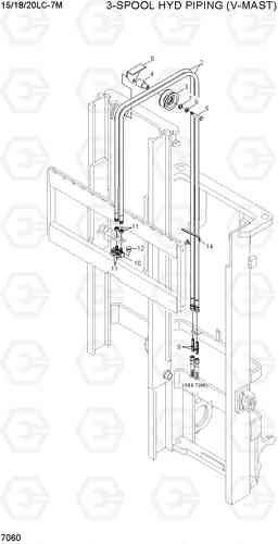 7060 3-SPOOL HYD PIPING  (V-MAST) 15/18/20LC-7M, Hyundai