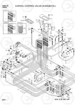 3037 6-SPOOL CONTROL VALVE LEVER(#0133-) 180D-7E, Hyundai