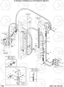 7180 4-SPOOL HYDRAULIC PIPING(V-MAST) 20BH/25BH/30BH-7, Hyundai