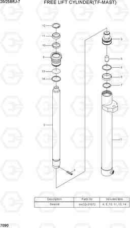 7090 FREE LIFT CYLINDER(TF-MAST) 20/25BRJ-7, Hyundai