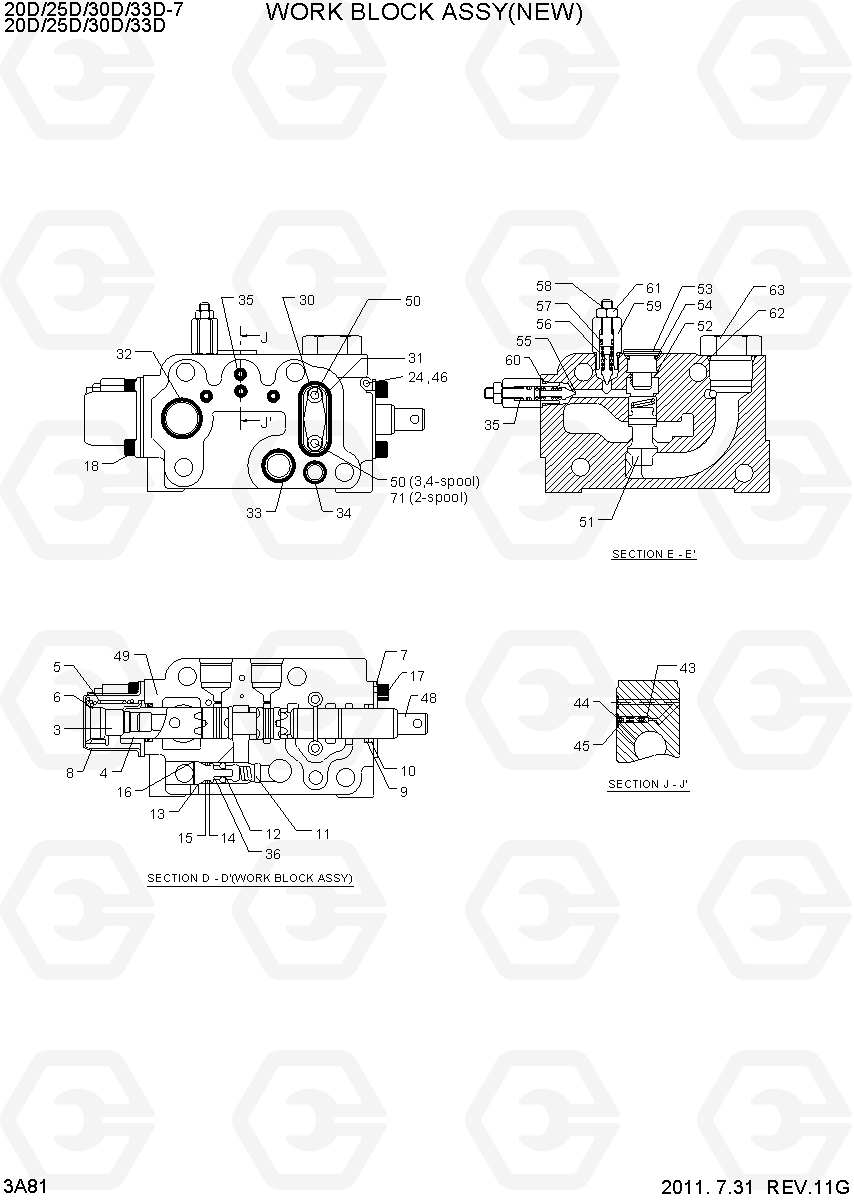 3A81 WORK BLOCK ASSY (NEW) 20D/25D/30D/33D-7, Hyundai