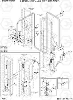 7280 3-SPOOL HYDRAULIC PIPING(TF-MAST) 20D/25D/30D/33D-7, Hyundai