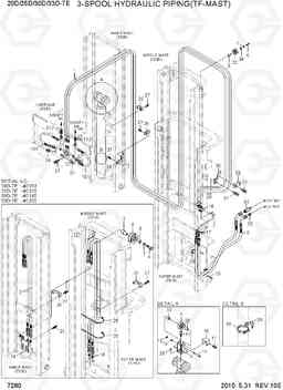 7280 3-SPOOL HYDRAULIC PIPING (TF-MAST) 20D/25D/30D/33D-7E, Hyundai