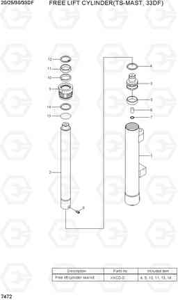 7472 FREE LIFT CYLINDER(TS-MAST,33DF ) 20/25/30/33DF-7, Hyundai