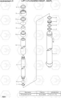 7051 LIFT CYLINDER (V-MAST, 30DF) 20/25/30/33DF-7T, Hyundai