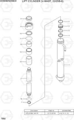 7050 LIFT CYLINDER (V-MAST, 22/25B-9) 22/25/30/32/35B-9, Hyundai