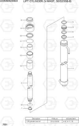 7051 LIFT CYLINDER (V-MAST, 30/32/35B-9) 22/25/30/32/35B-9, Hyundai