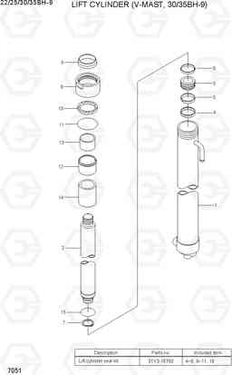 7051 LIFT CYLINDER (V-MAST, 30/35BH-9) 22/25/30/35BH-9, Hyundai