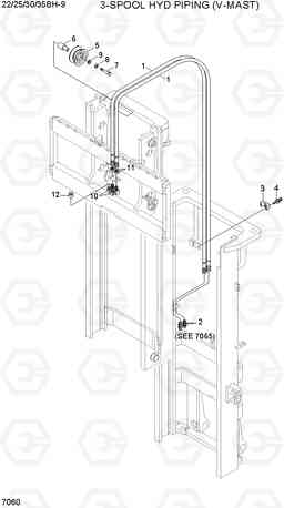 7060 3-SPOOL HYD PIPING (V-MAST) 22/25/30/35BH-9, Hyundai