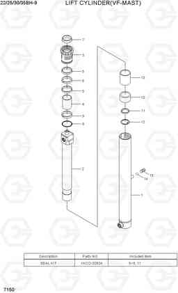 7150 LIFT CYLINDER (VF-MAST) 22/25/30/35BH-9, Hyundai