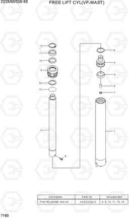 7160 FREE LIFT CYLINDER (VF-MAST) 22/25/30/33D-9S, Hyundai