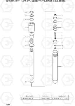 7261 LIFT CYLINDER (TF-MAST, 3.0/3.3TON) 22/25/30/33D-9T, Hyundai