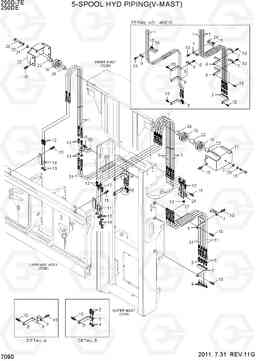 7090 5-SPOOL HYD PIPING(V-MAST) 250D-7E, Hyundai