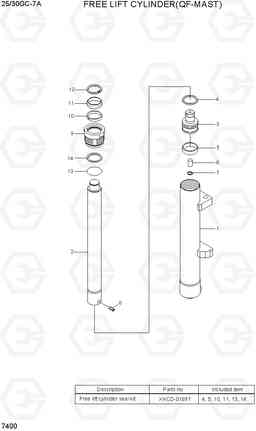 7400 FREE LIFT CYLINDER (QF-MAST) 25/30GC-7A, Hyundai