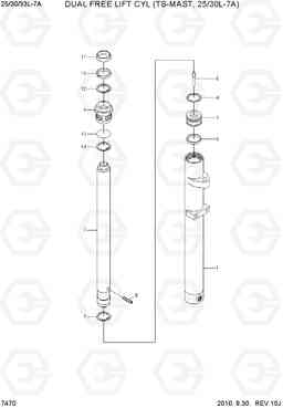 7470 DUAL FREE LIFT CYL (TS-MAST, 25/30L-7A) 25/30/33L-7A, Hyundai