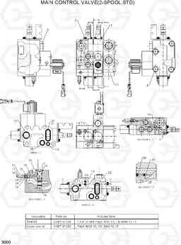 3000 MAIN CONTROL VALVE(2-SPOOL,STD) 35B/40B/45B/50B-7, Hyundai