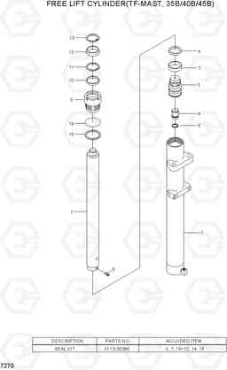 7270 FREE LIFT CYLINDER(TF-MAST, 35B/40B/45B) 35B/40B/45B/50B-7, Hyundai