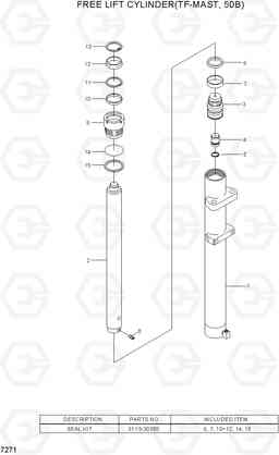 7271 FREE LIFT CYLINDER(TF-MAST, 50B) 35B/40B/45B/50B-7, Hyundai