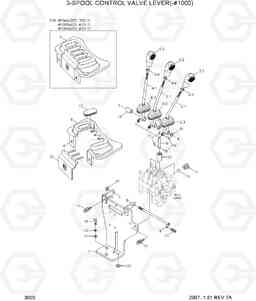 3020 3-SPOOL CONTROL VALVE LEVER(-#1000) 35D/40D/45D-7, Hyundai