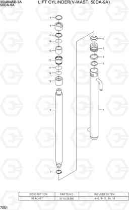 7051 LIFT CYLINDER (V-MAST, 50DA-9A) 35/40/45D-9A,50DA-9A, Hyundai