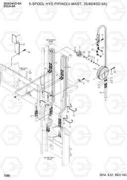 7080 5-SPOOL HYD PIPING(V-MAST,35~45D-9A) 35/40/45D-9A,50DA-9A, Hyundai